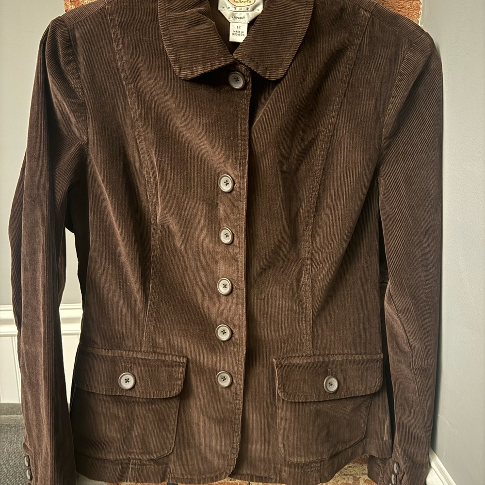 Talbots Petite Brown Corduroy Jacket Stretch Vintage Size 12